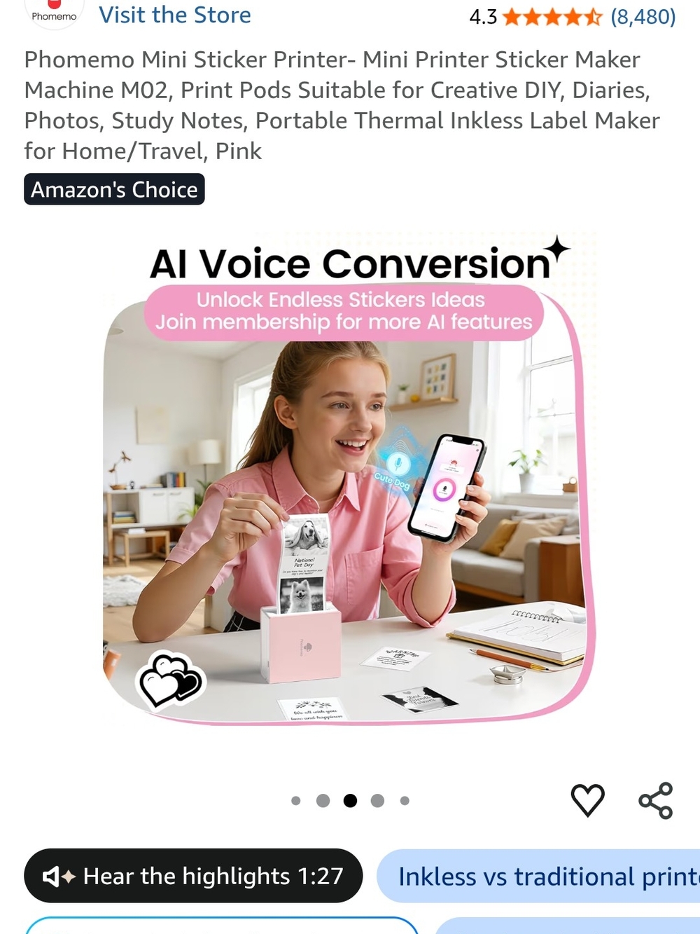 Pink Portable Mini Sticker Printer - Picture 6 of 13